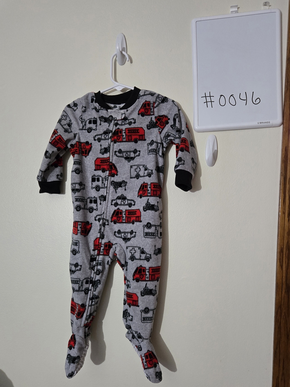 Carter's 12M Gray Footed One-Piece with Red Vehicle Print #0046